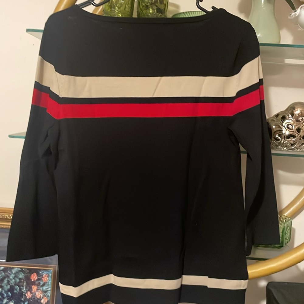 Jones New York Women's Black Top with Red and Cream Stripes 000631 - Picture 5 of 11